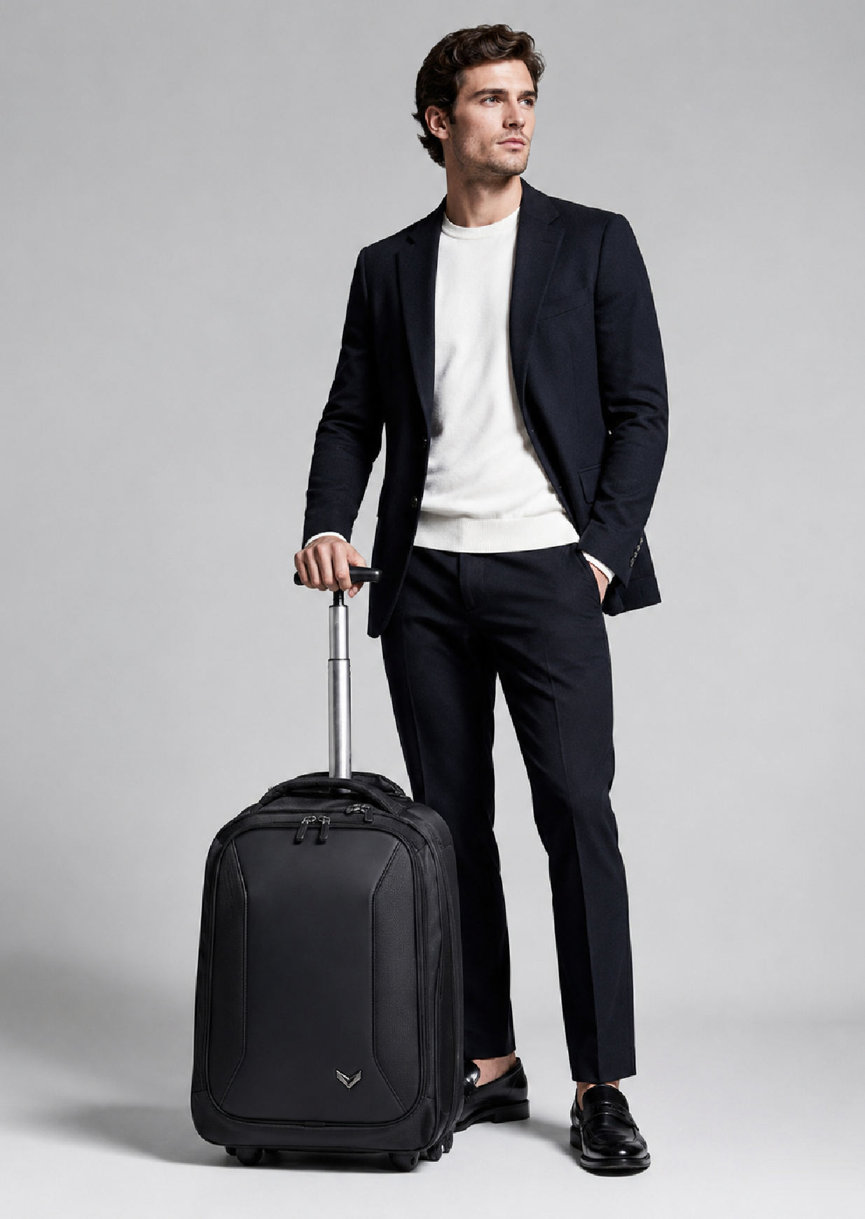 NEXUS PRO Trolley Backpack in Black, 35L wheeled business travel bag with telescopic handle extended